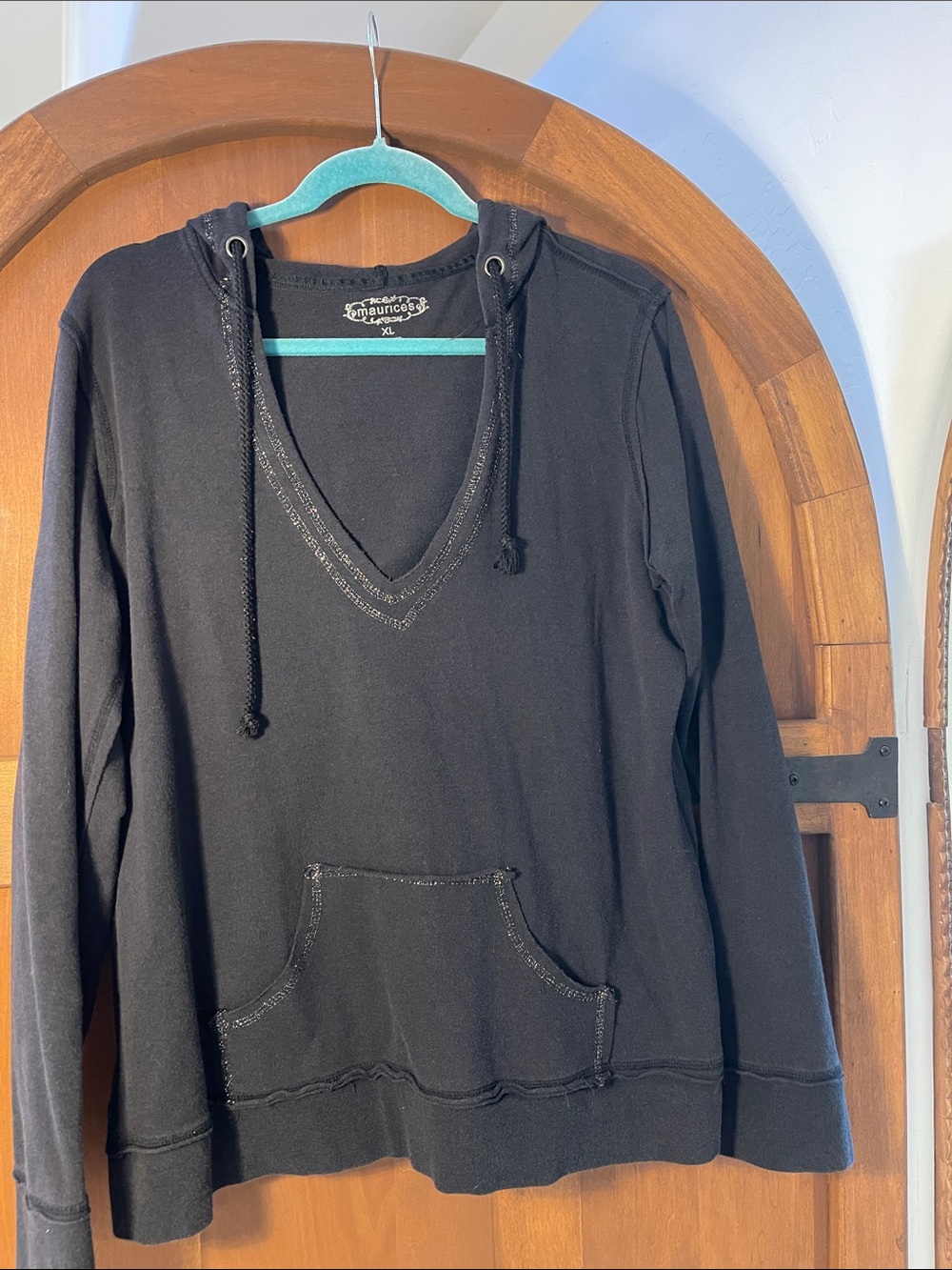 Black and Silver V-Neck Hoodie Sweatshirt